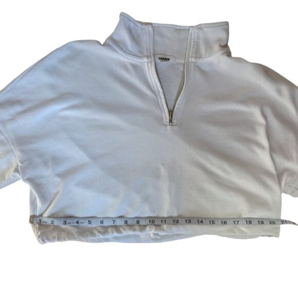 Garage White Cropped Quarter Zip with Cuffed Sleeves Women Size Medium - Picture 7 of 10